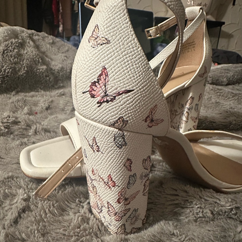Aldo White Butterfly Embellished Heels